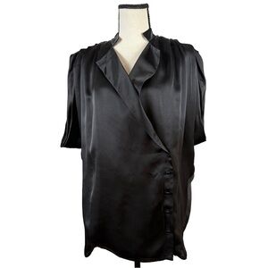 Rachel Roy 100% Silk Draped Blouse Made in USA Black Minimalist Top Plus Size 0
